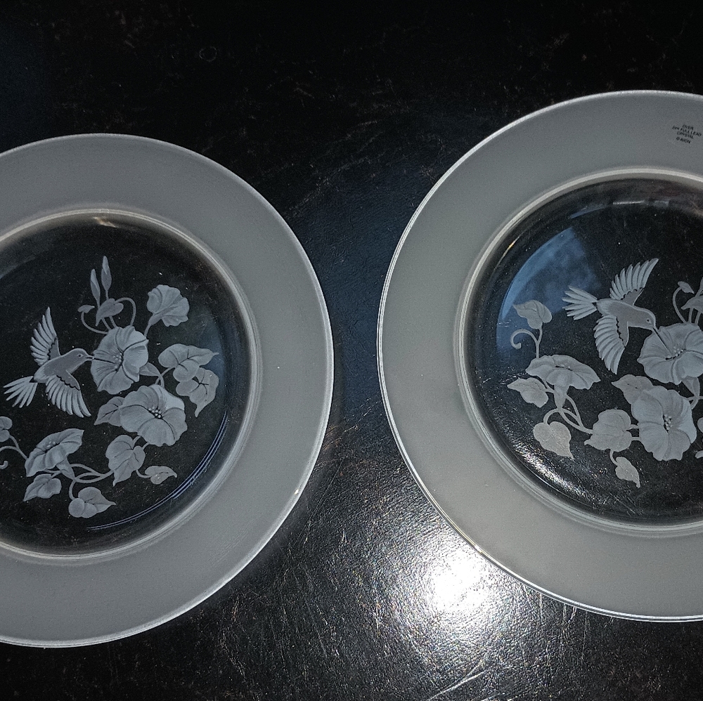 Avon Set of‎ 2 Clear/Frosted Crystal Hummingbird Desert Plates - Picture 3 of 10